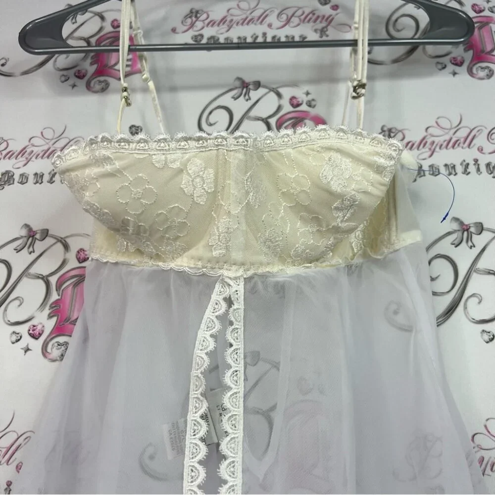 La SENZA babydoll bustier Lacie Cream and White Sheer Lace Chemise
